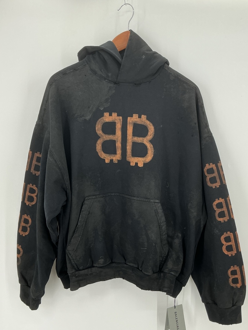 Balenciaga Crypto BB Logo Distressed Hoodie Black Unisex Size S NWT